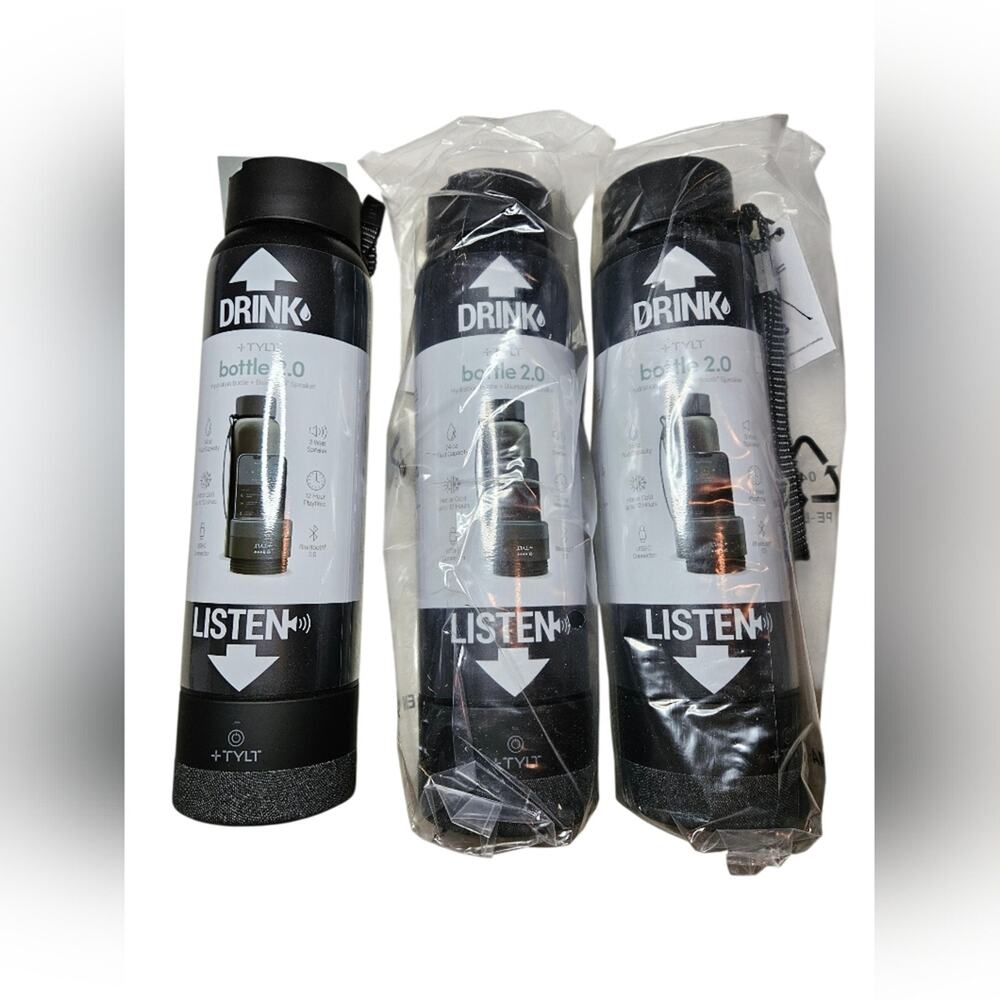 3 - NWOT TYLT Drink Bottle 2.0 Hydration Bottle w/ Bluetooth Speaker - Blk 24 oz